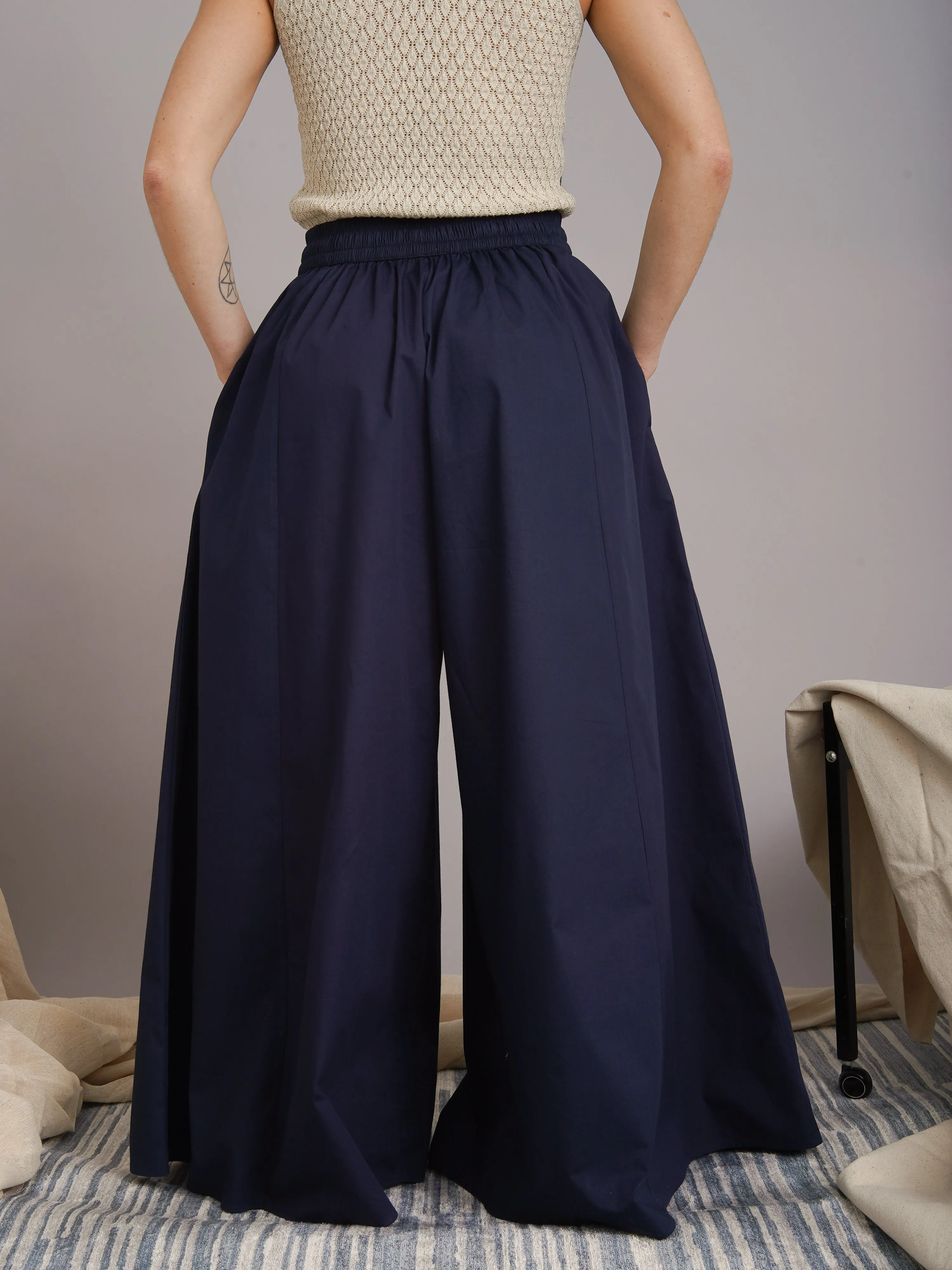 Two Tone  Navy Palazzo Pants