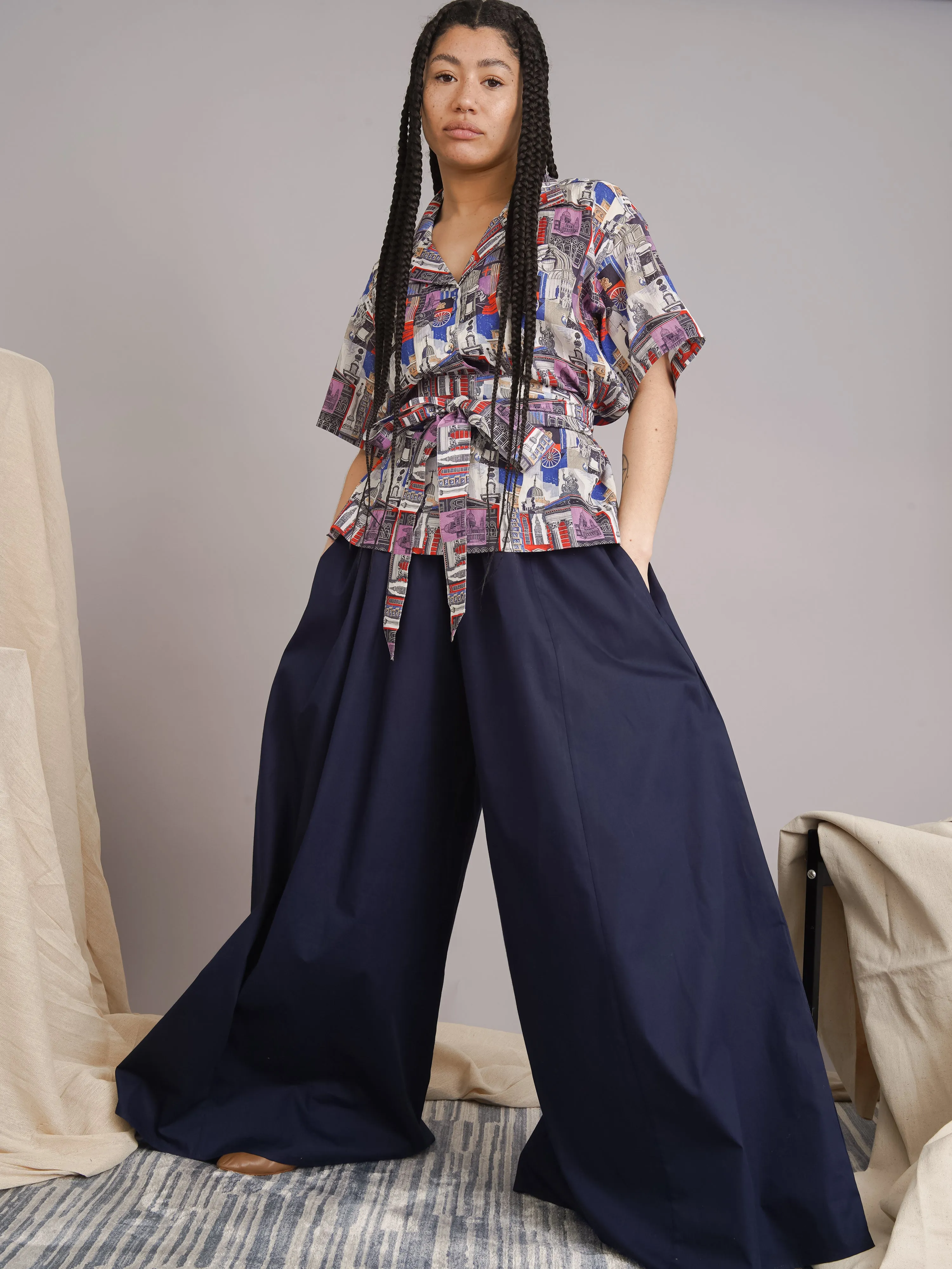 Two Tone  Navy Palazzo Pants