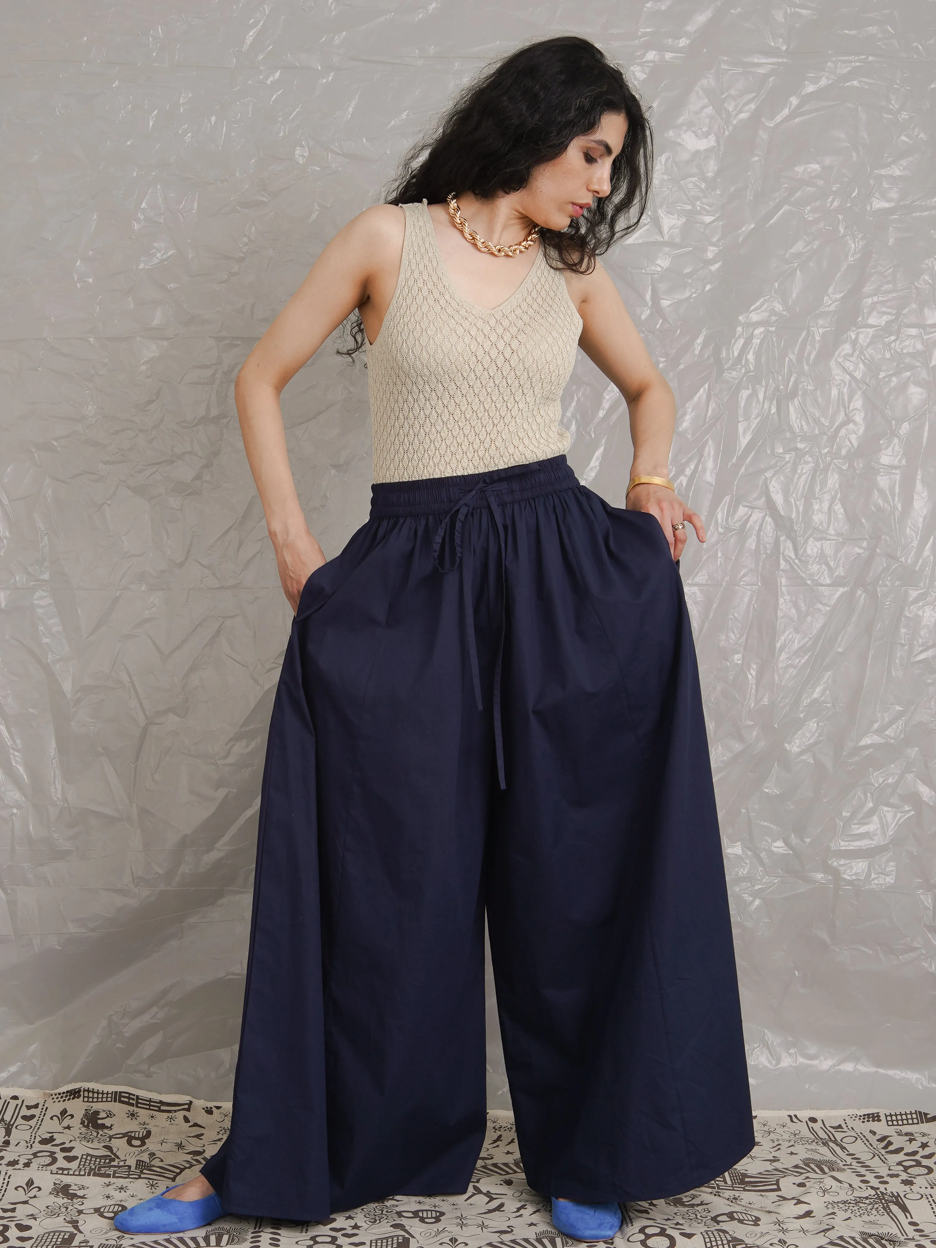 Two Tone  Navy Palazzo Pants