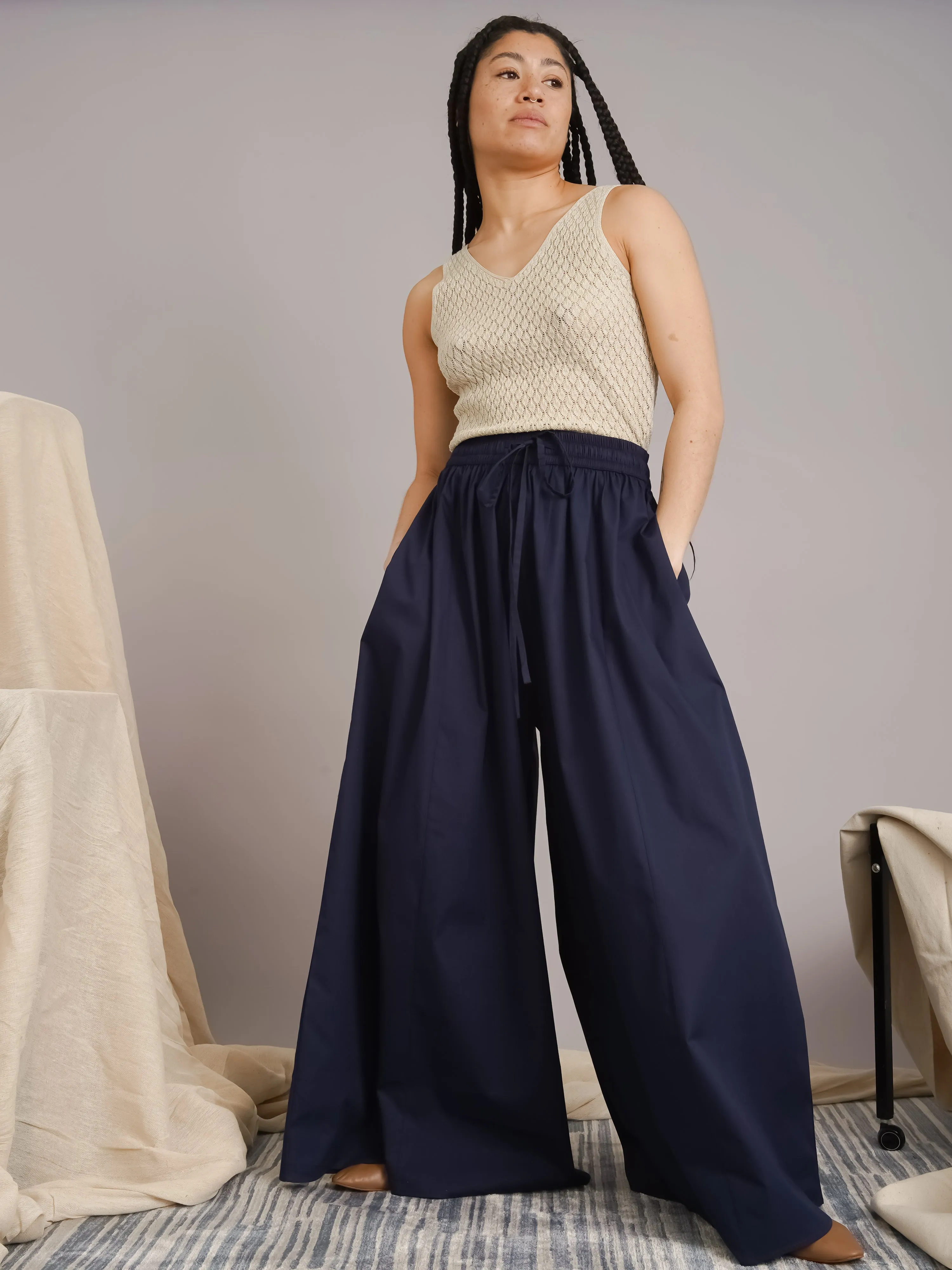 Two Tone  Navy Palazzo Pants