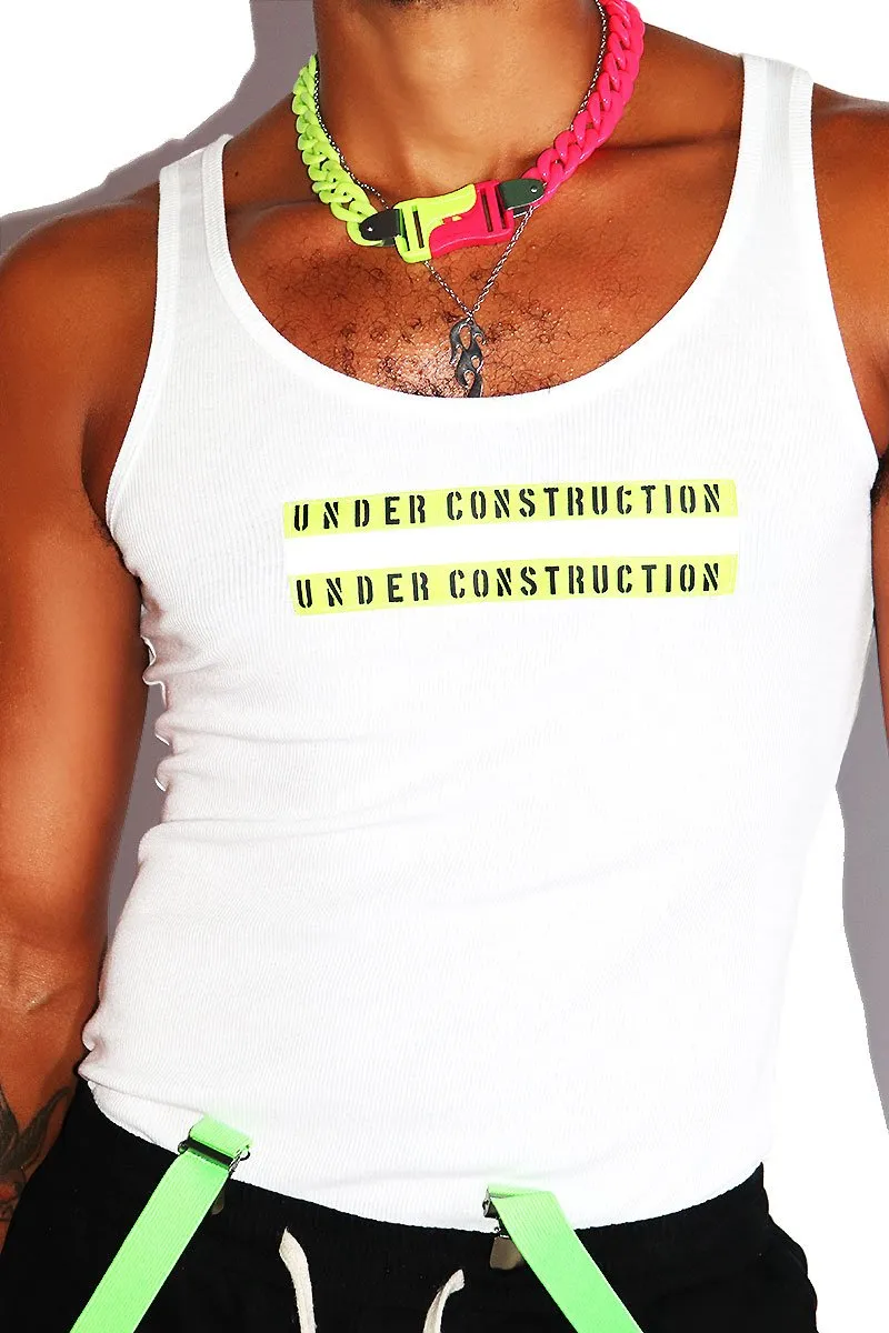 Under Construction Rib Knit Racerback Tank-White