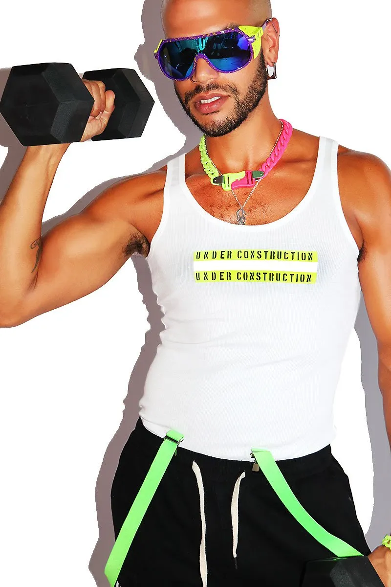 Under Construction Rib Knit Racerback Tank-White