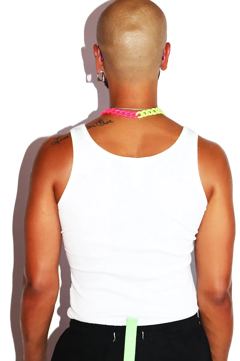 Under Construction Rib Knit Racerback Tank-White