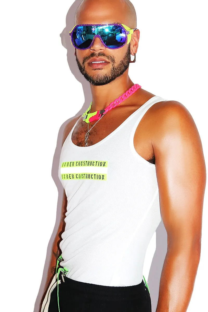 Under Construction Rib Knit Racerback Tank-White