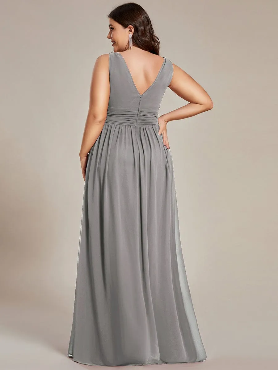 V Neck Sleeveless Pleated Chiffon Evening Dress