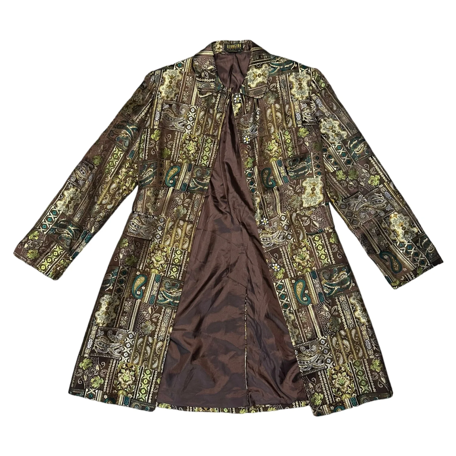 Vintage Brocade Trench Coat (L)
