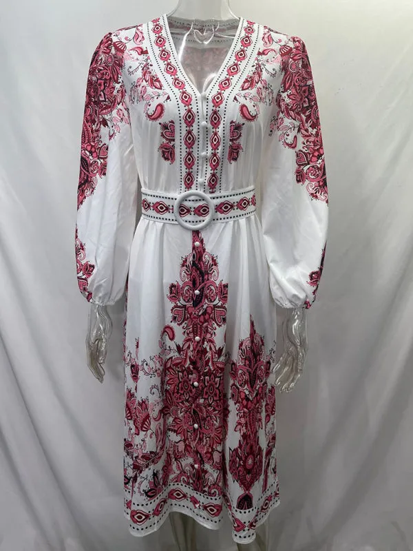 Women's Boho Parsley Print Midi Dress for Summer