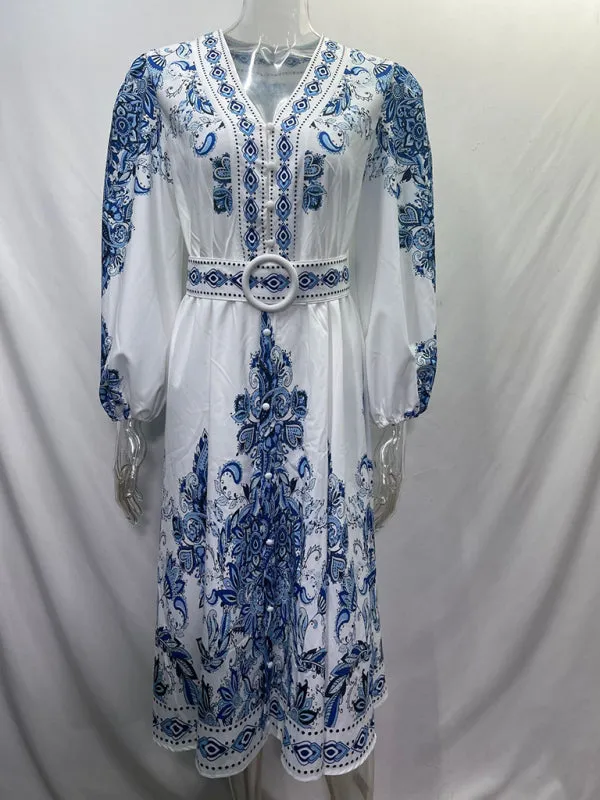 Women's Boho Parsley Print Midi Dress for Summer