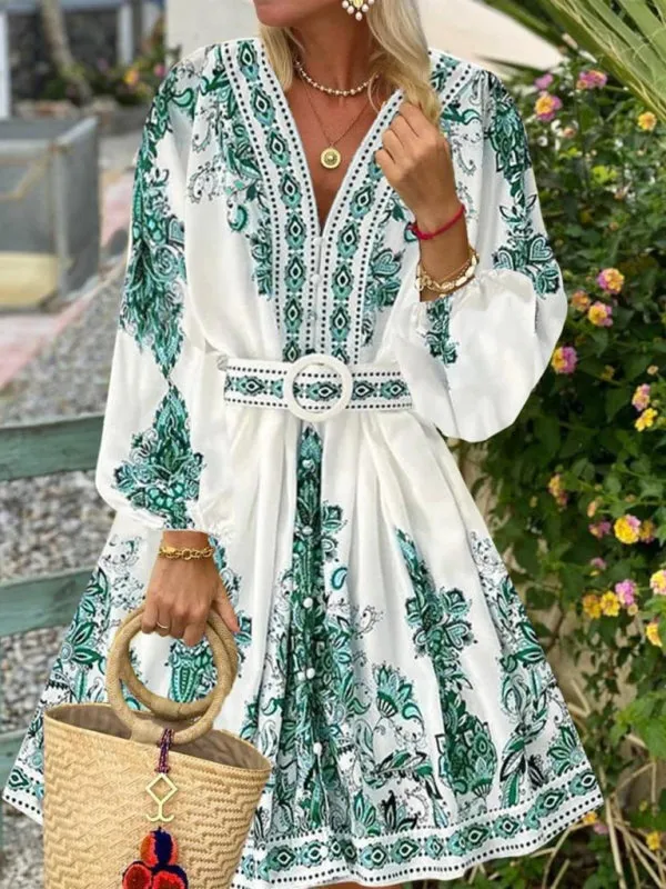 Women's Boho Parsley Print Midi Dress for Summer