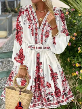 Women's Boho Parsley Print Midi Dress for Summer
