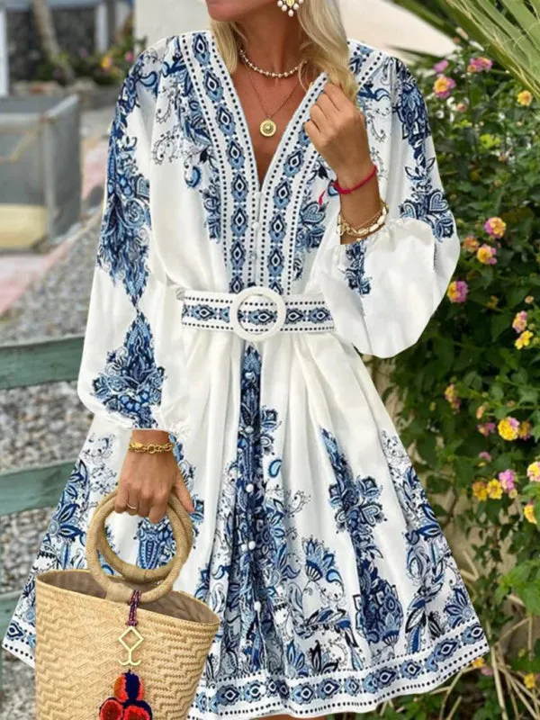 Women's Boho Parsley Print Midi Dress for Summer