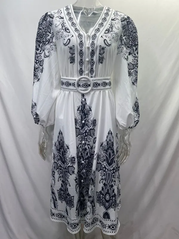 Women's Boho Parsley Print Midi Dress for Summer