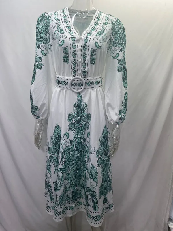 Women's Boho Parsley Print Midi Dress for Summer