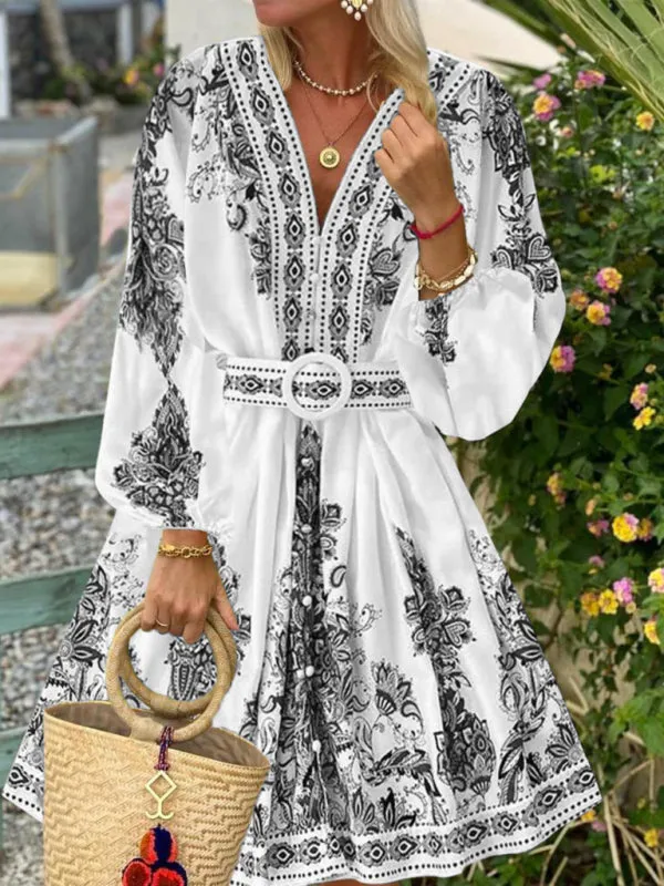 Women's Boho Parsley Print Midi Dress for Summer