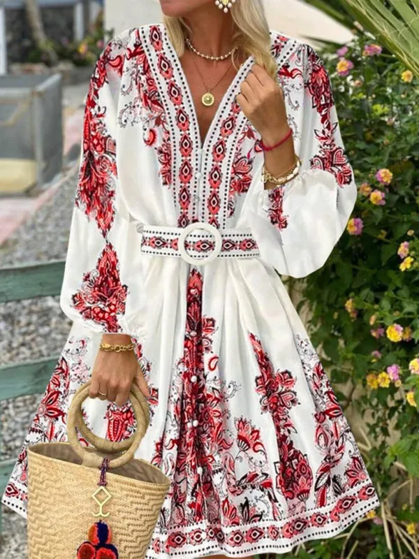 Women's Boho Parsley Print Midi Dress for Summer