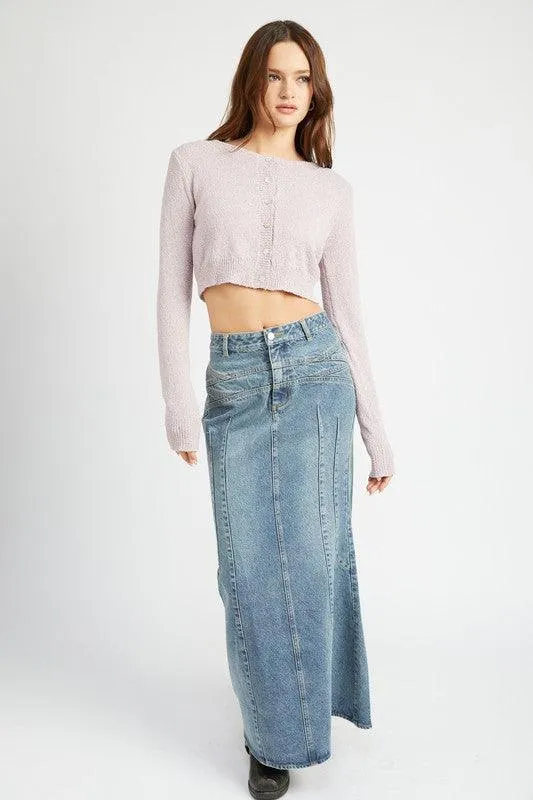 Womens Denim Blue Fluted Mermaid Denim Jean Skirt
