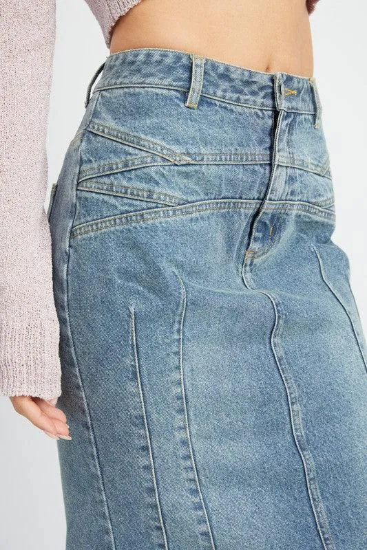 Womens Denim Blue Fluted Mermaid Denim Jean Skirt