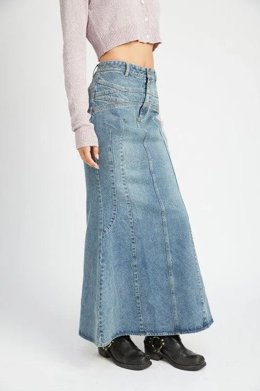 Womens Denim Blue Fluted Mermaid Denim Jean Skirt